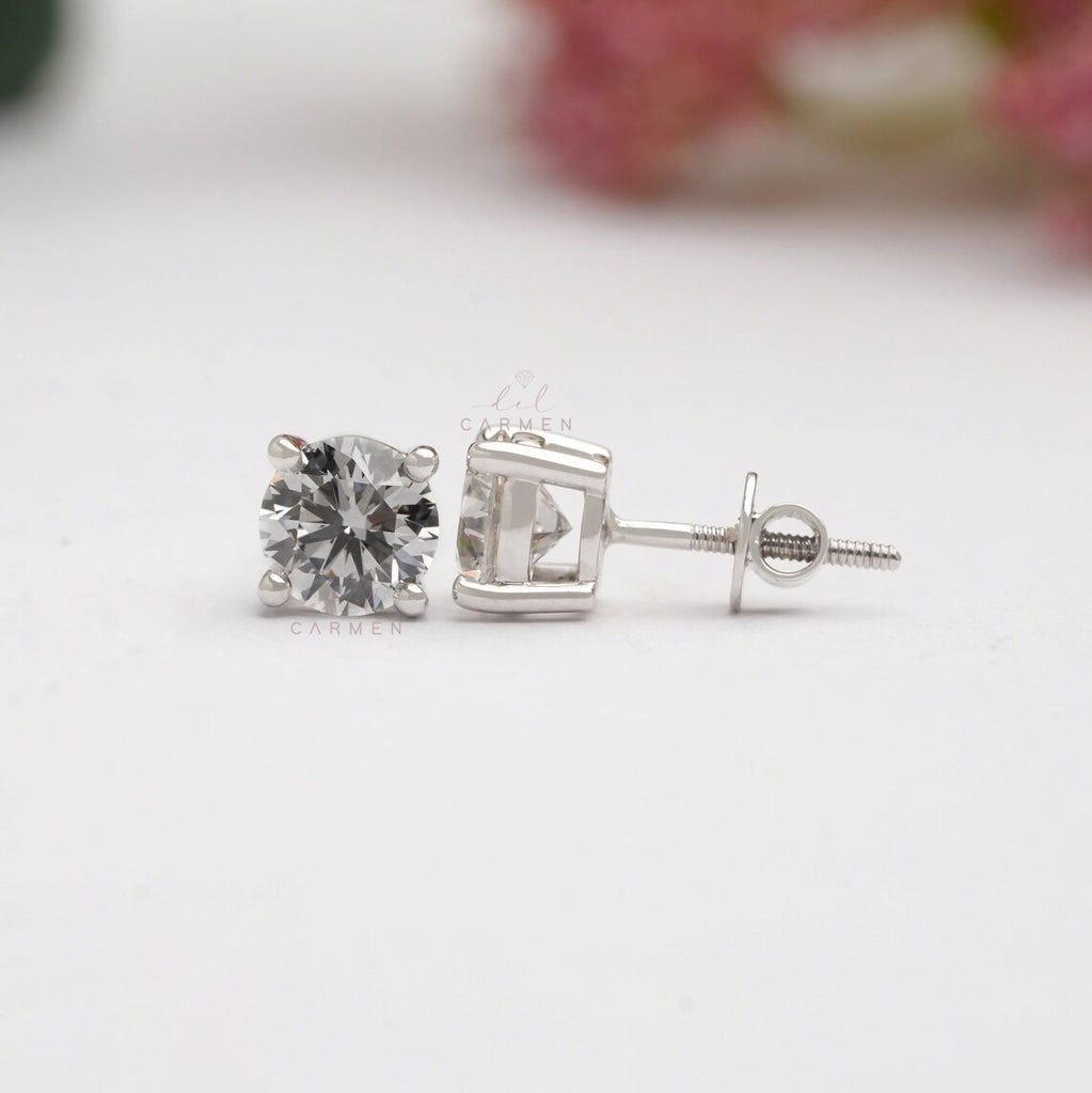 Eco friendly diamond earrings, lab grown round 1 carat, gold stud earrings 10k white gold, luxury jewlery sustainable diamonds, gift for her