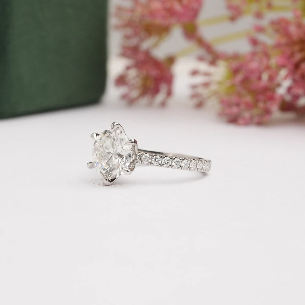 Round Pave Engagement Ring, Round Lab Grown Diamond, Made To Order Engagement Ring, Certified Lab Grown Diamonds, 2 Carat Round Diamond Ring