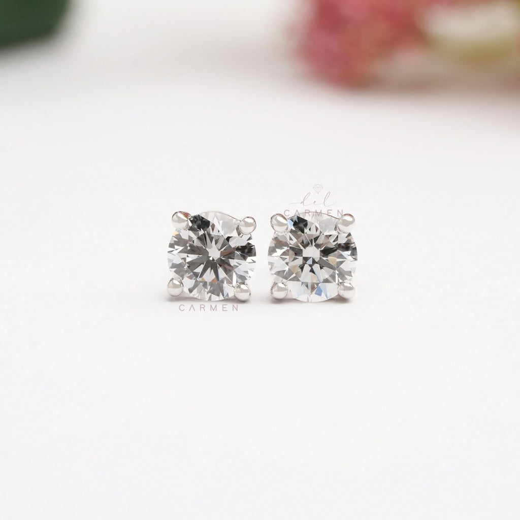 Eco friendly diamond earrings, lab grown round 1 carat, gold stud earrings 10k white gold, luxury jewlery sustainable diamonds, gift for her