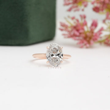 Large cvd diamond ring, Lab created oval 3 ct, Marriage proposal, Solid 10k rose gold