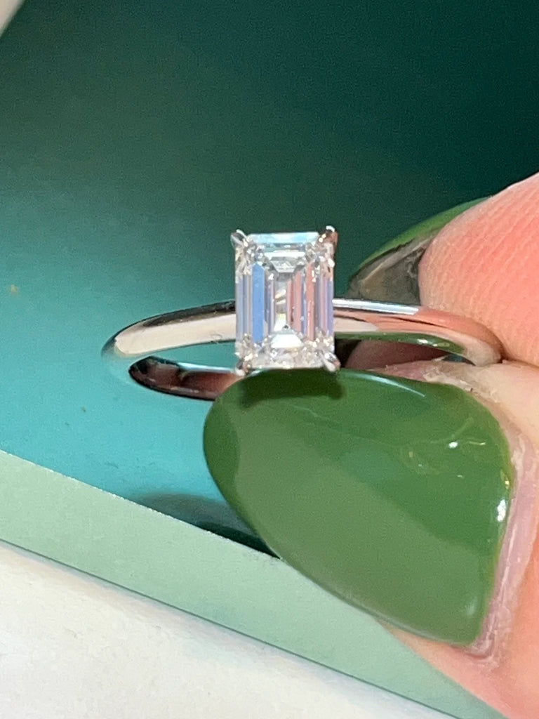 Eco friendly emerald lab grown diamond, ethical diamond engagement ring, 1 ct emerald cvd diamond, luxury and sustainable jewelry, proposal